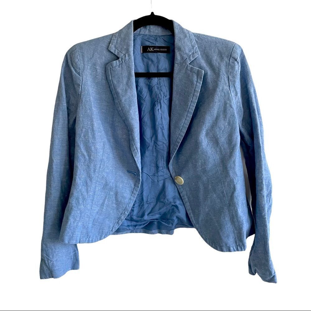 AK ANNE KLEIN Blue Linen Cropped Blazer XS